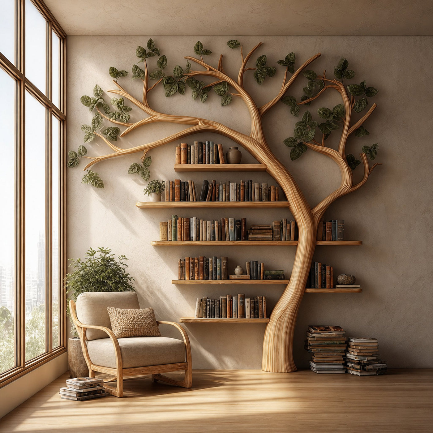 Rustic Tree Bookshelf Reading Corner Home Office Library Display