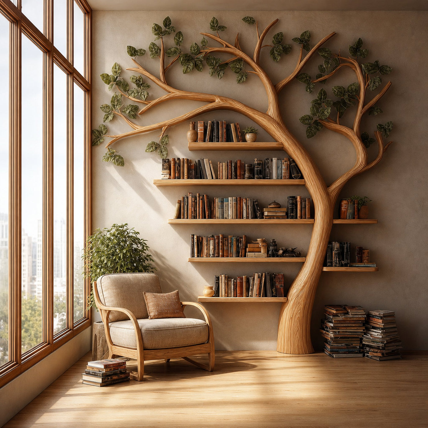 Rustic Tree Bookshelf Reading Corner Home Office Library Display - product view 2