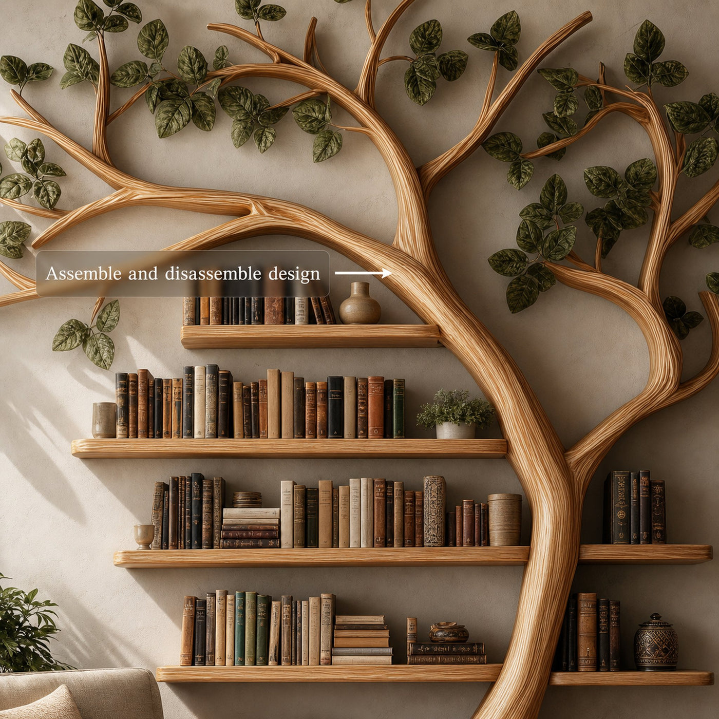 Rustic Tree Bookshelf Reading Corner Home Office Library Display - product view 3