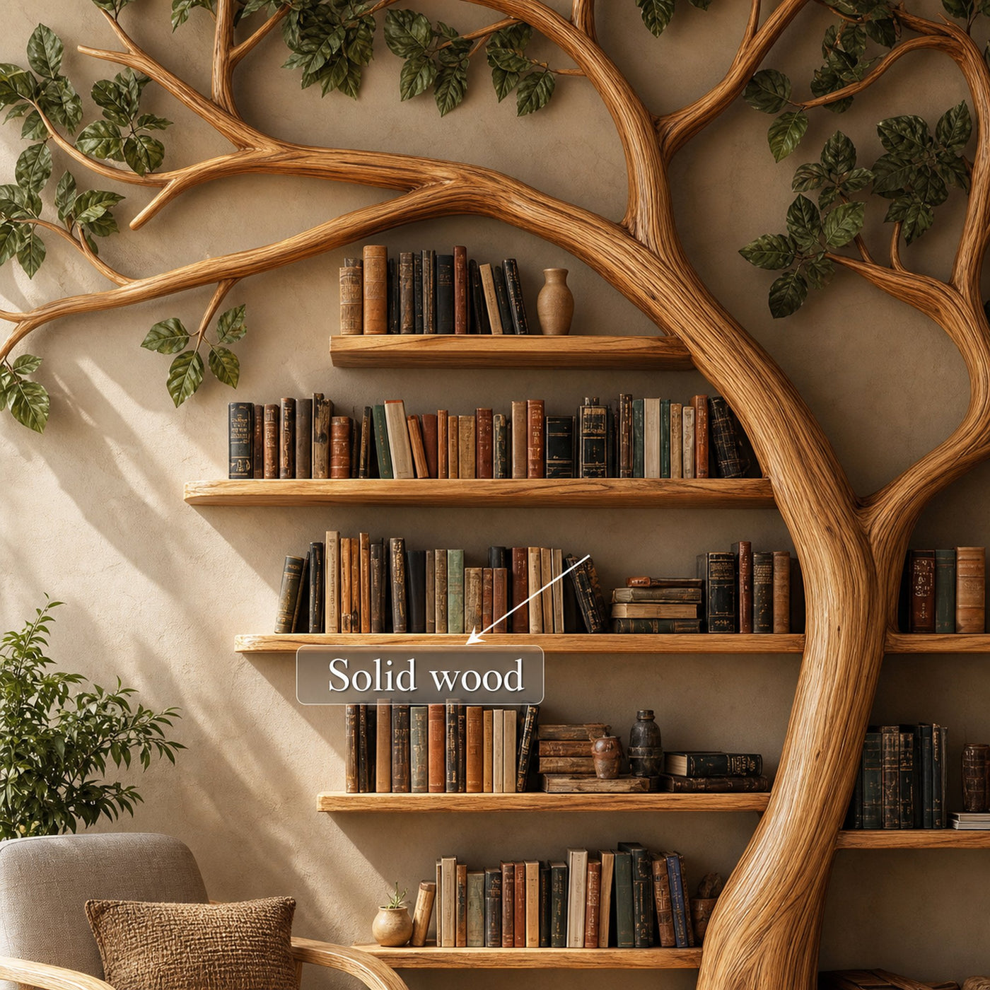 Rustic Tree Bookshelf Reading Corner Home Office Library Display - product view 4