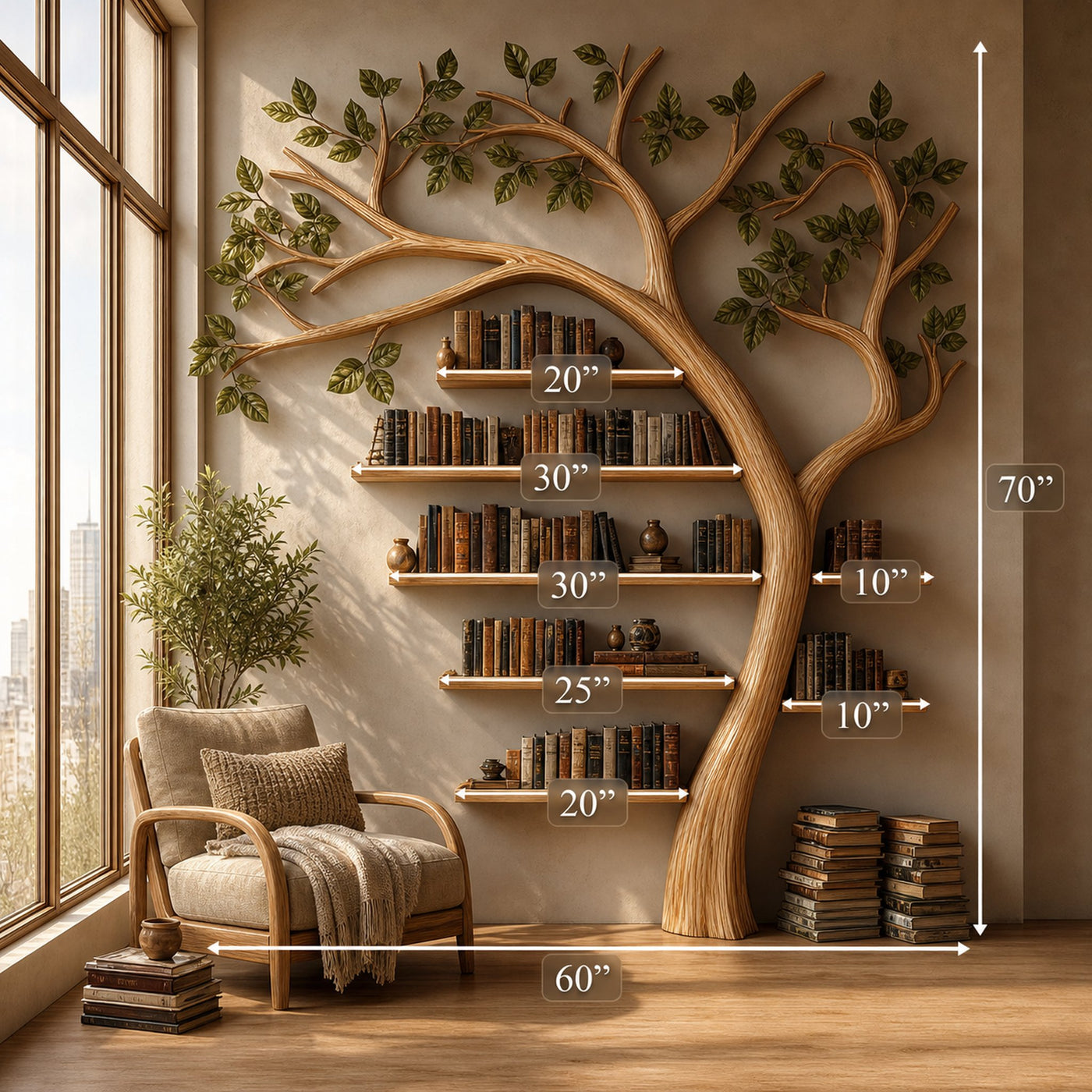 Rustic Tree Bookshelf Reading Corner Home Office Library Display - product view 5