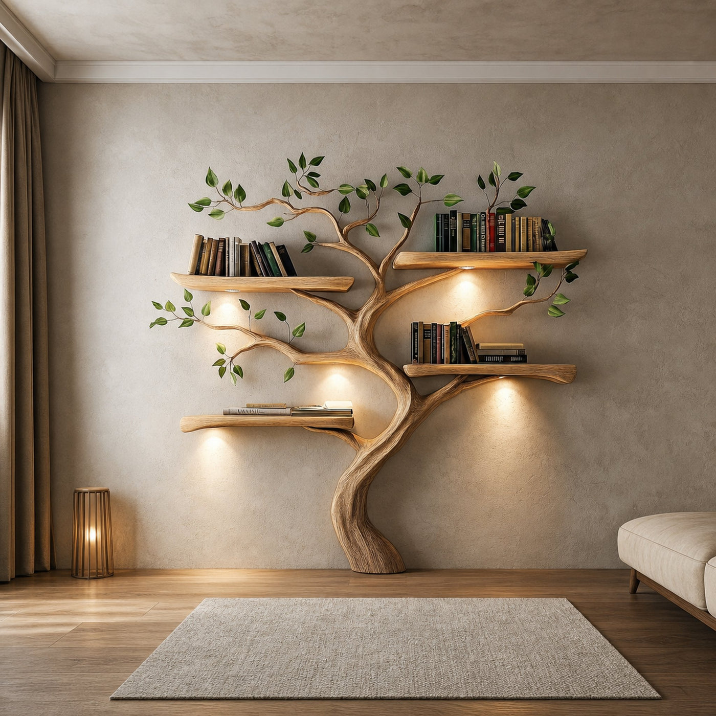 Rustic Tree Bookshelf Solid Wood Branch Design For Living Room