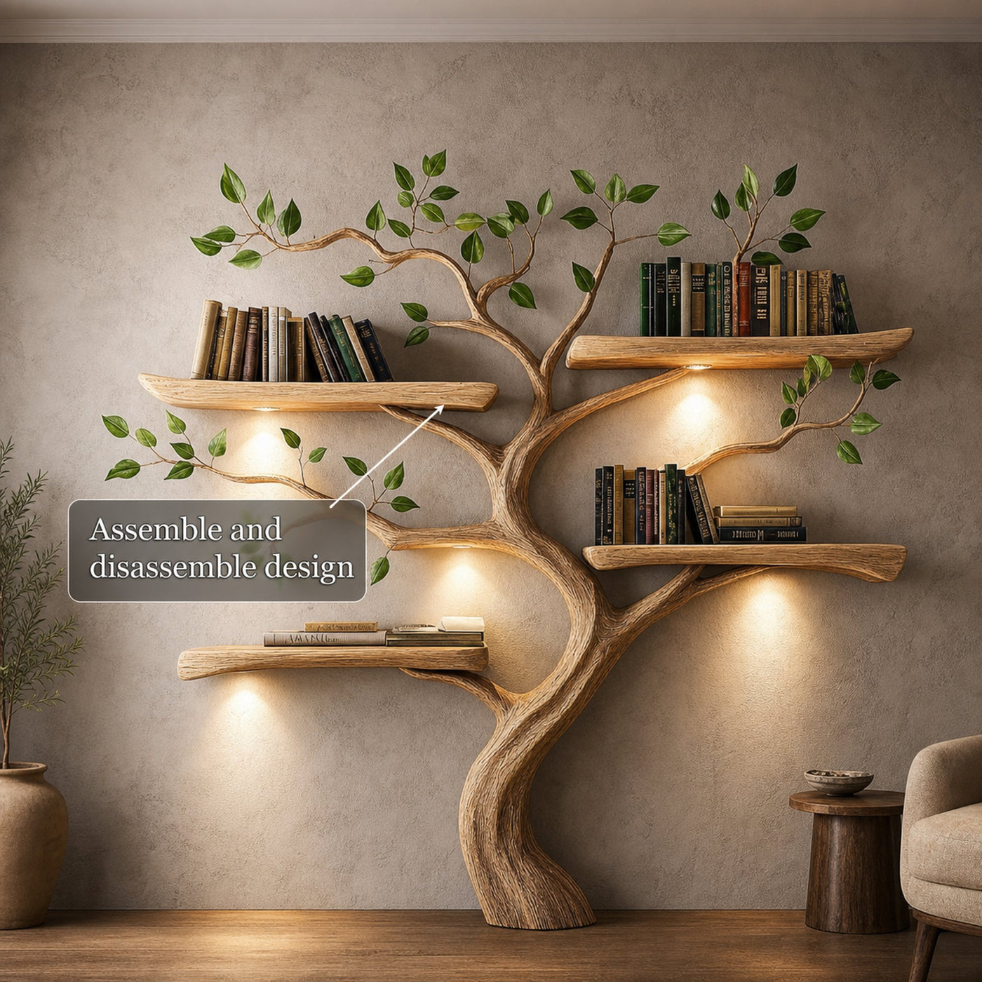 Rustic Tree Bookshelf Solid Wood Branch Design For Living Room - product view 3