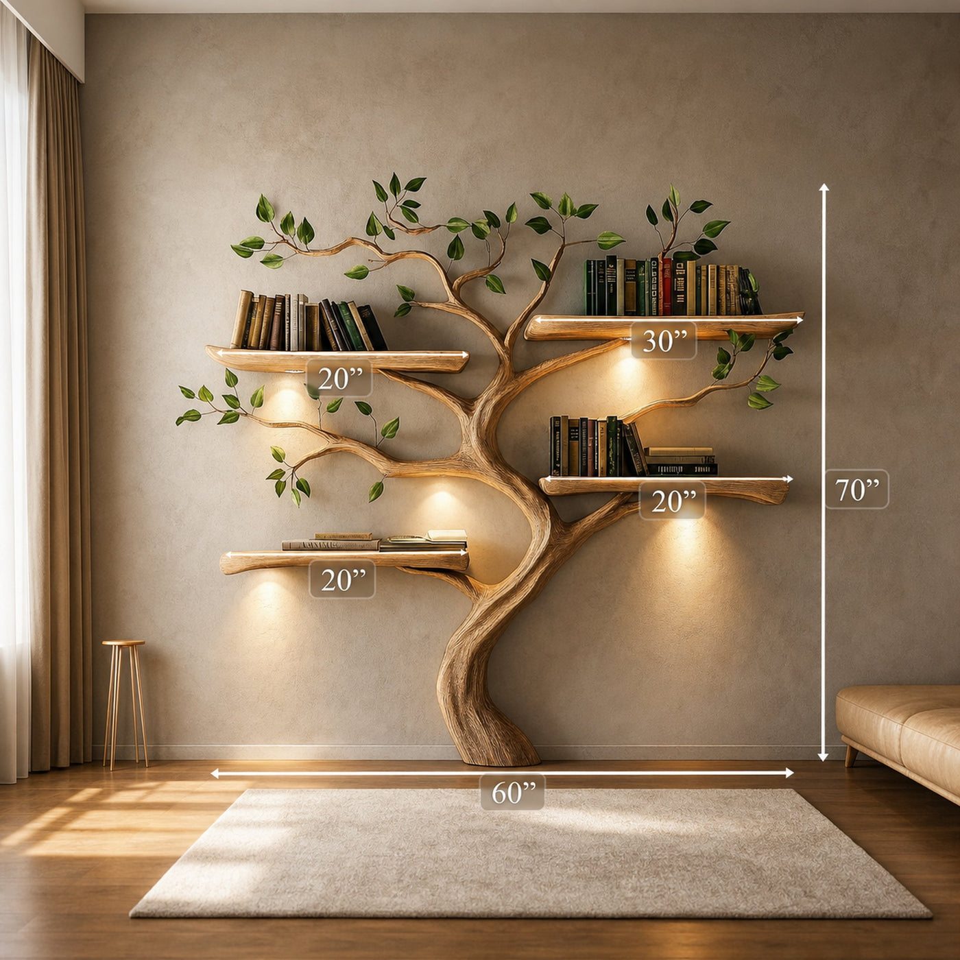Rustic Tree Bookshelf Solid Wood Branch Design For Living Room - product view 4