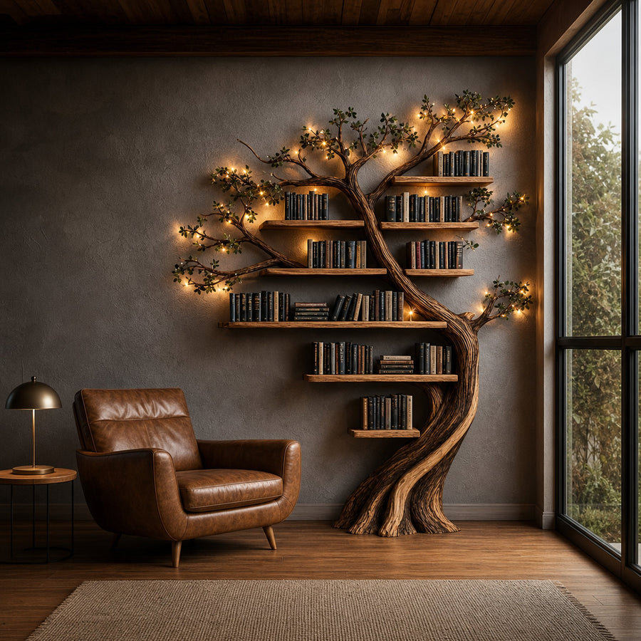Rustic Tree Bookshelf Solid Wood Living Room