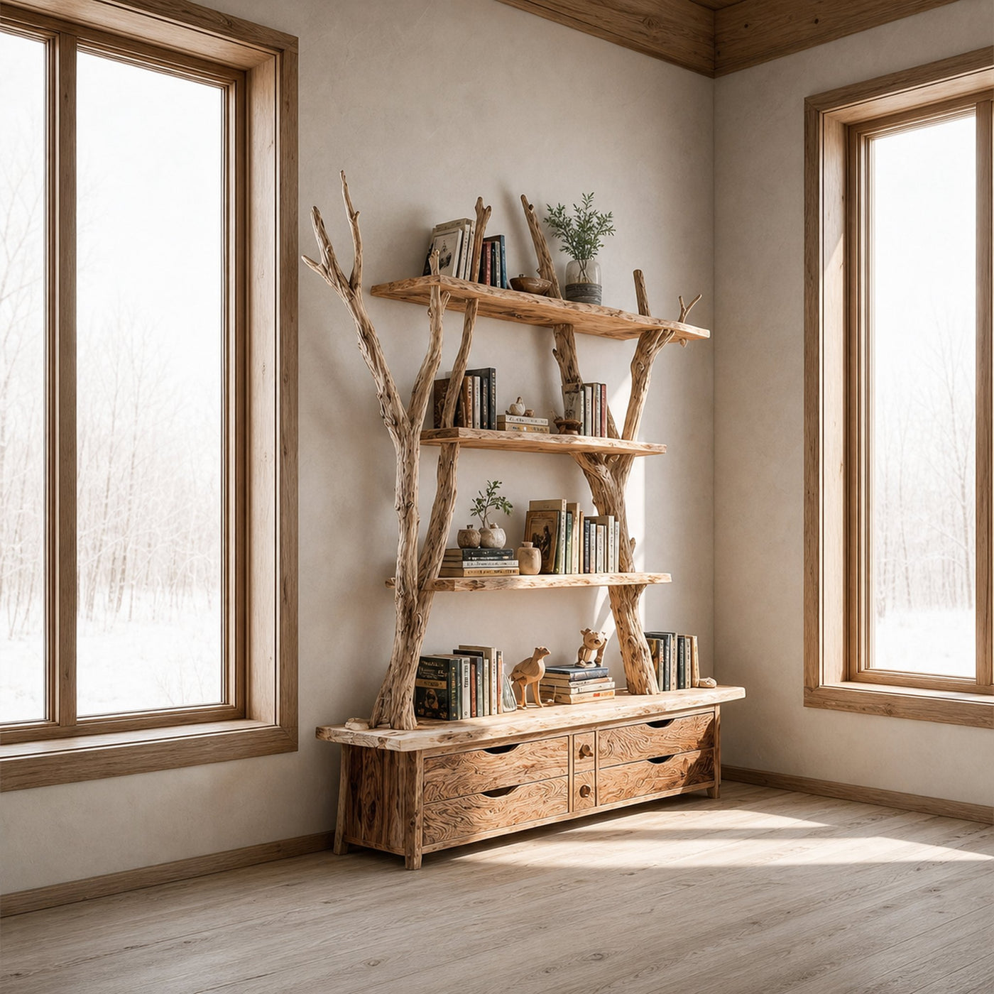 Rustic Tree Bookshelf Storage Living