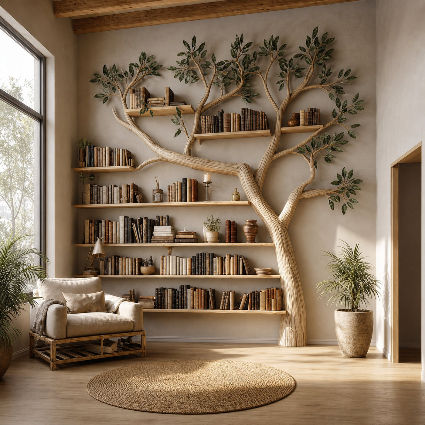 Rustic Tree Bookshelf Study Room Or Living Room Modern Decor - product view 2