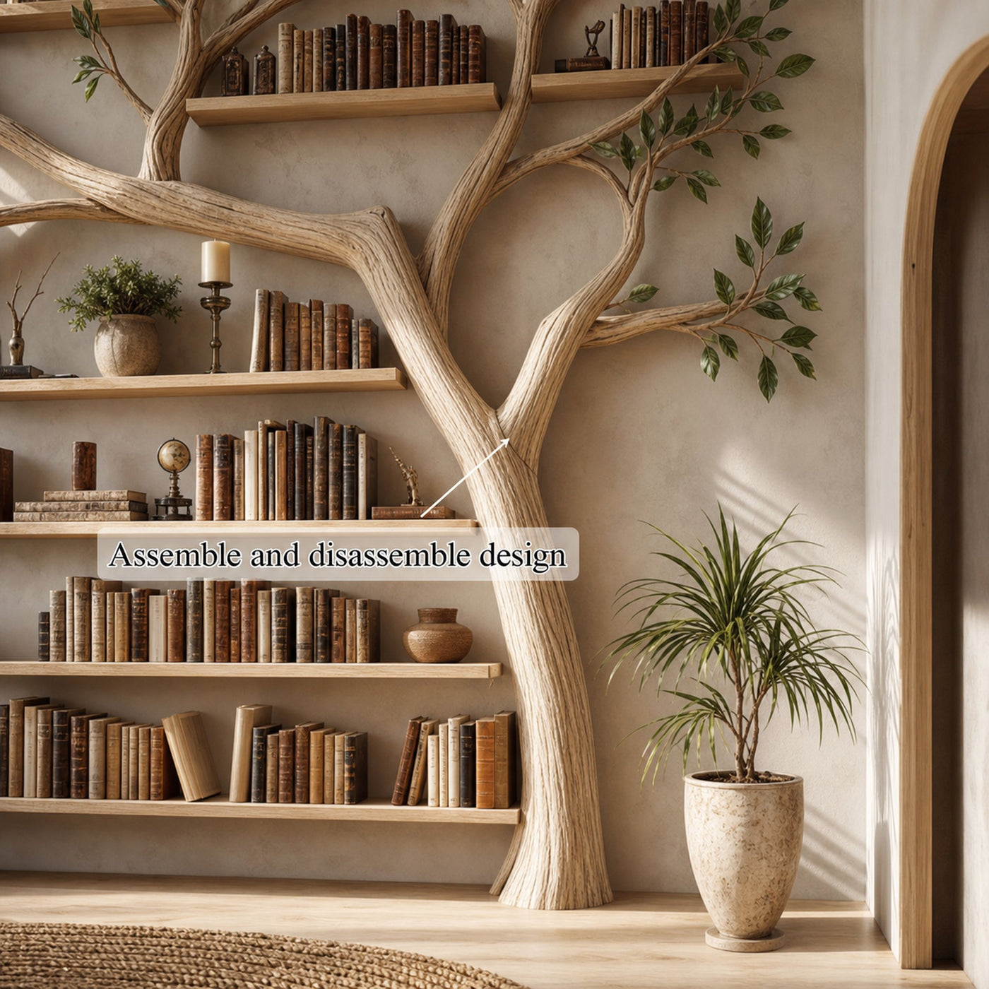 Rustic Tree Bookshelf Study Room Or Living Room Modern Decor - product view 3