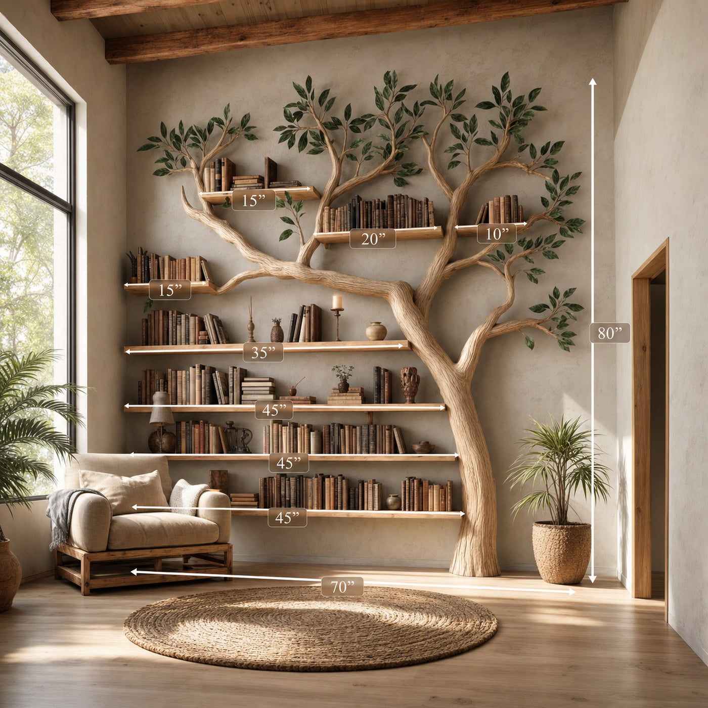 Rustic Tree Bookshelf Study Room Or Living Room Modern Decor - product view 5