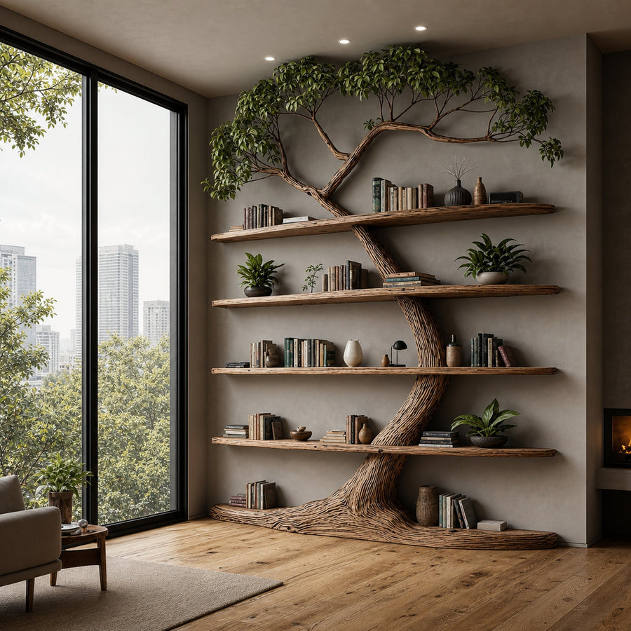 Rustic Tree Bookshelf Tall Living Room