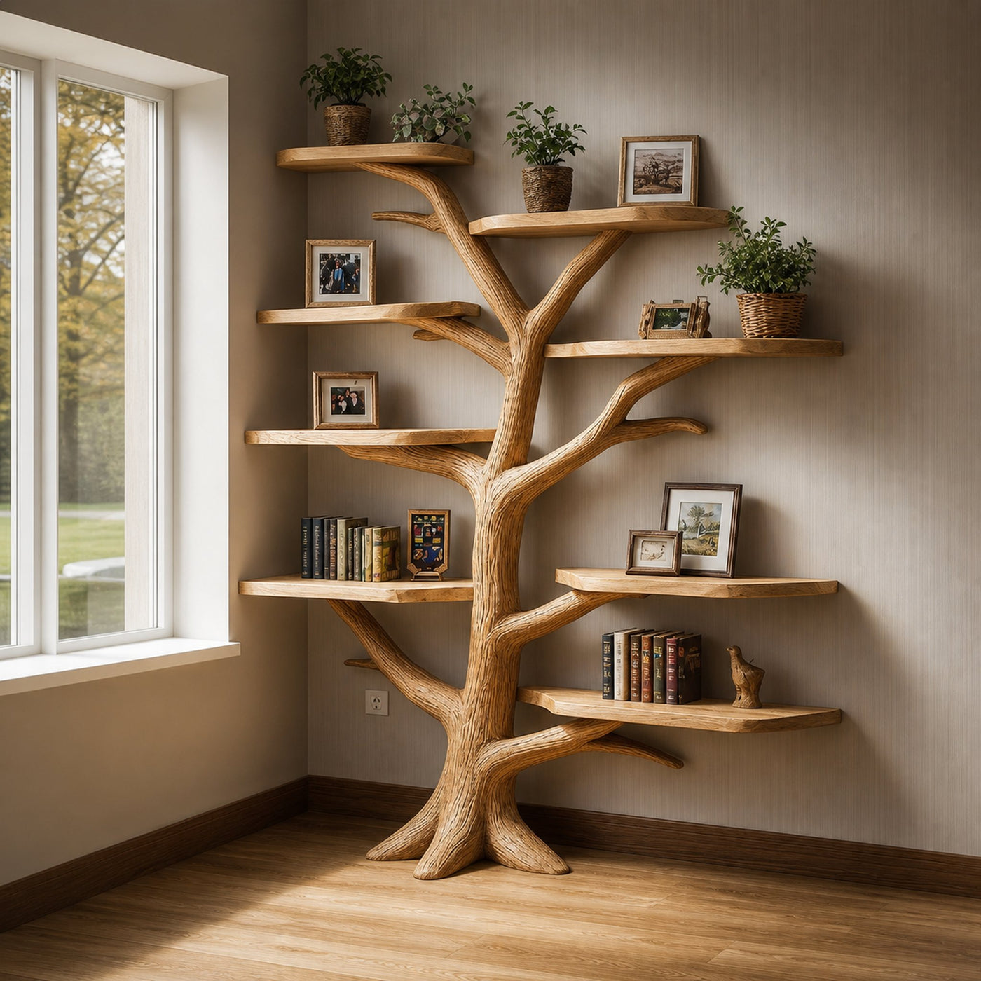 Rustic Tree Bookshelf Vertical Corner Bedroom