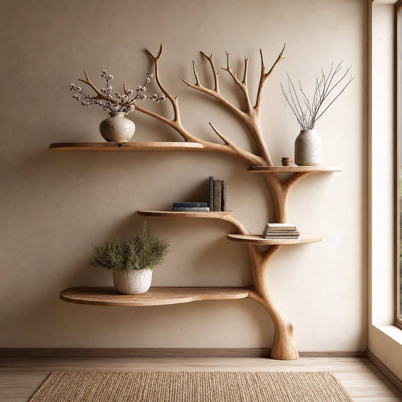 Rustic Tree Bookshelf Wall Living Room
