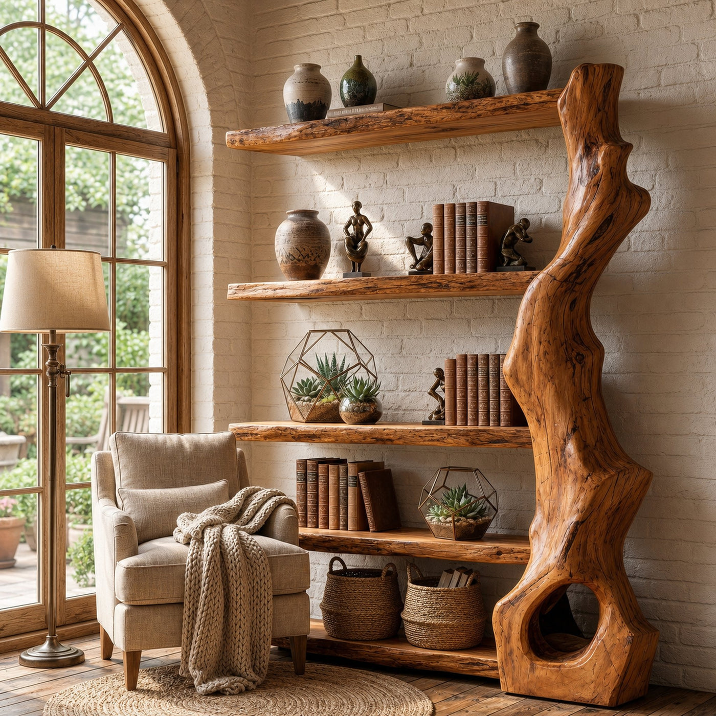 Rustic Tree Bookshelf With Handcrafted Branch Base And Open Shelves - product view 6