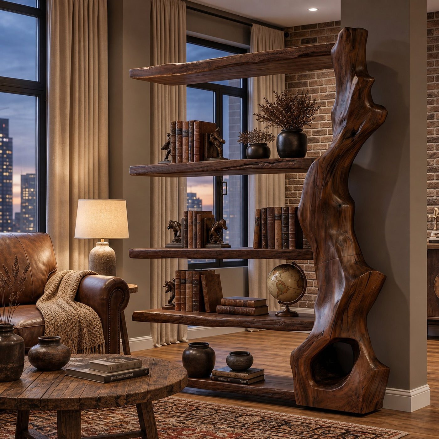 Rustic Tree Bookshelf With Handcrafted Branch Base And Open Shelves - product view 7