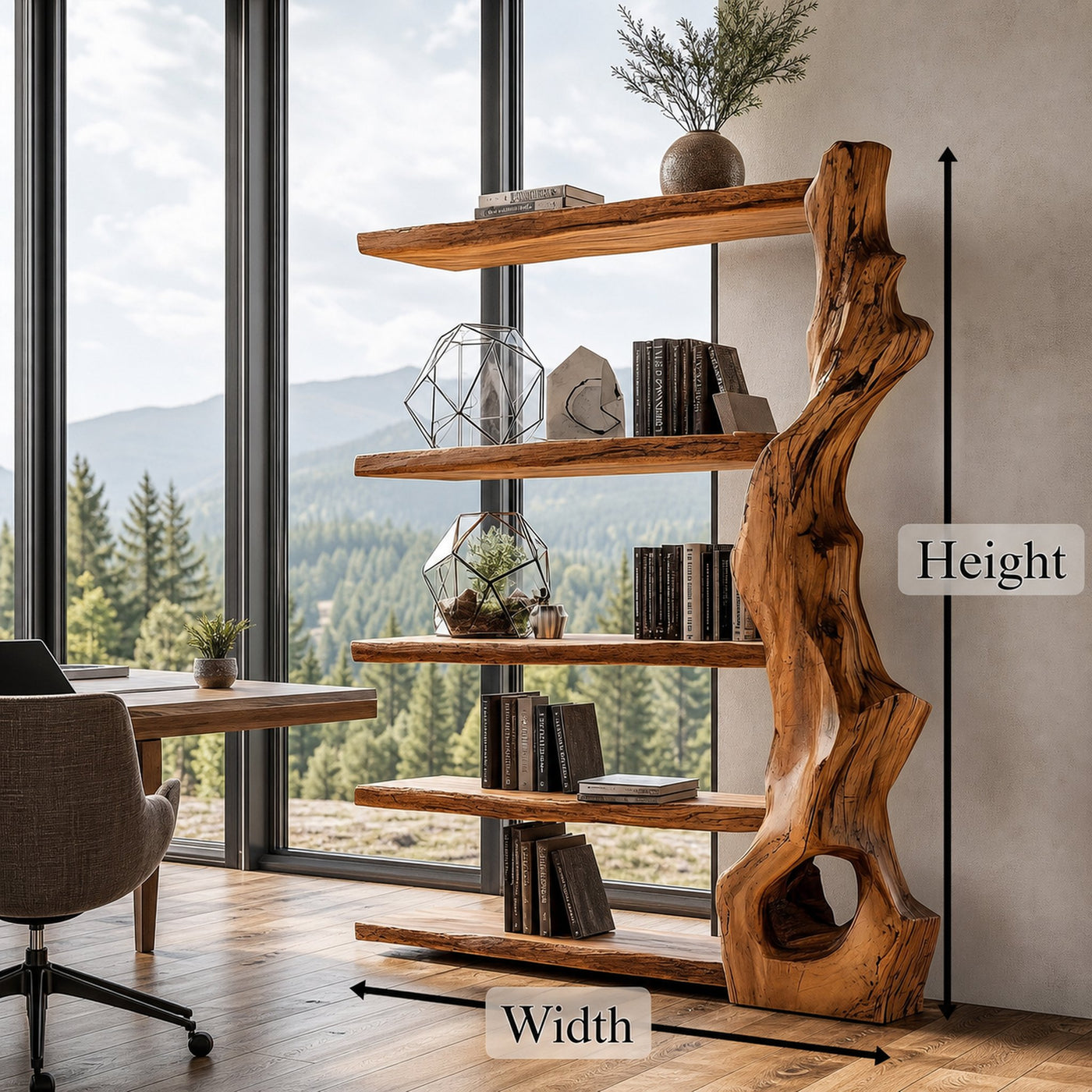 Rustic Tree Bookshelf With Handcrafted Branch Base And Open Shelves - product view 8