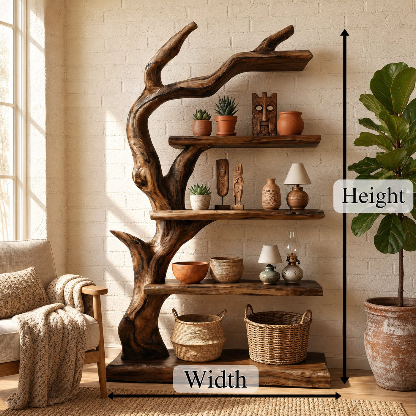 Rustic Tree Bookshelf With Handcrafted Branch Design And Open Display Shelves For Living Room - product view 8
