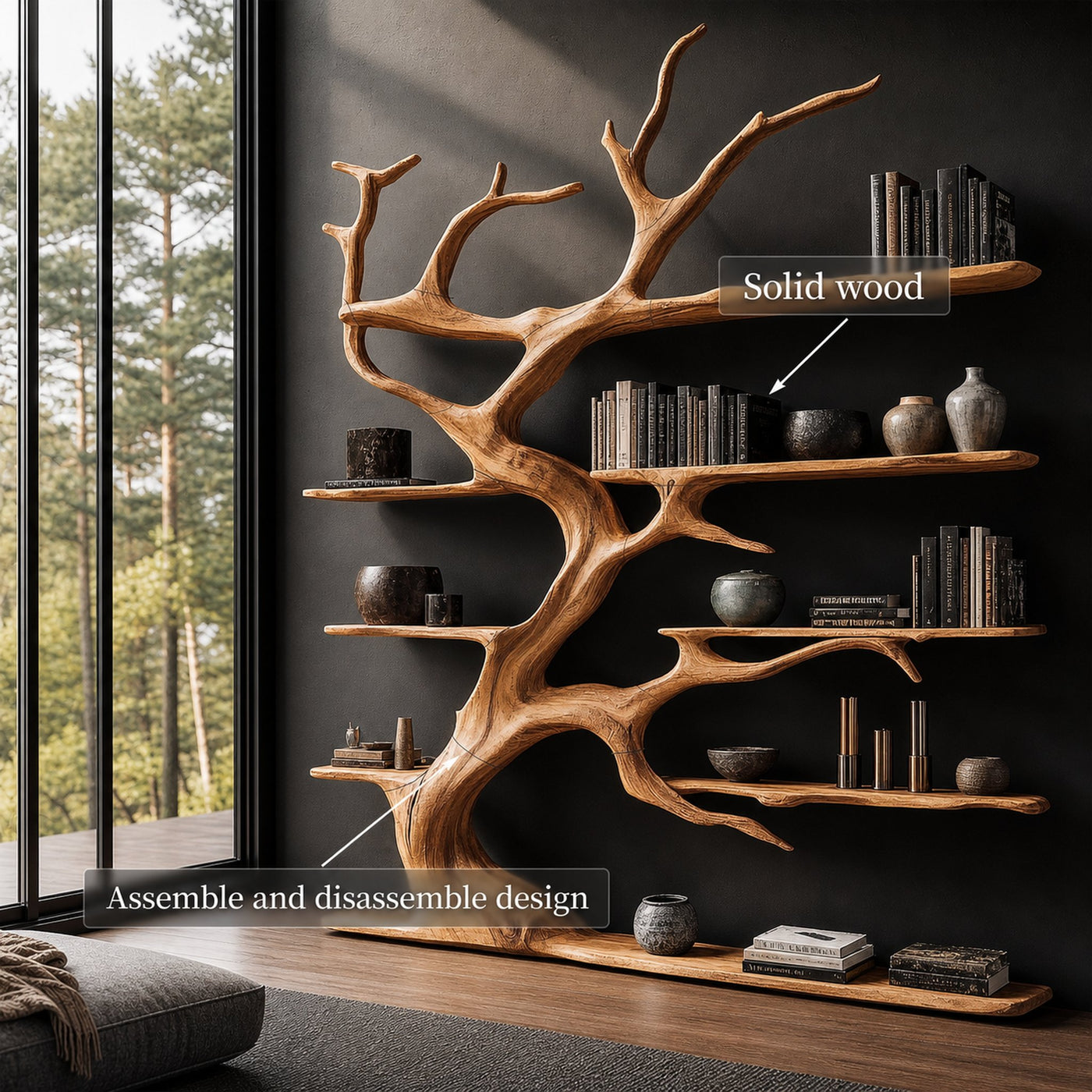 Rustic Tree Branch Bookshelf For Living Room Decor - product view 6