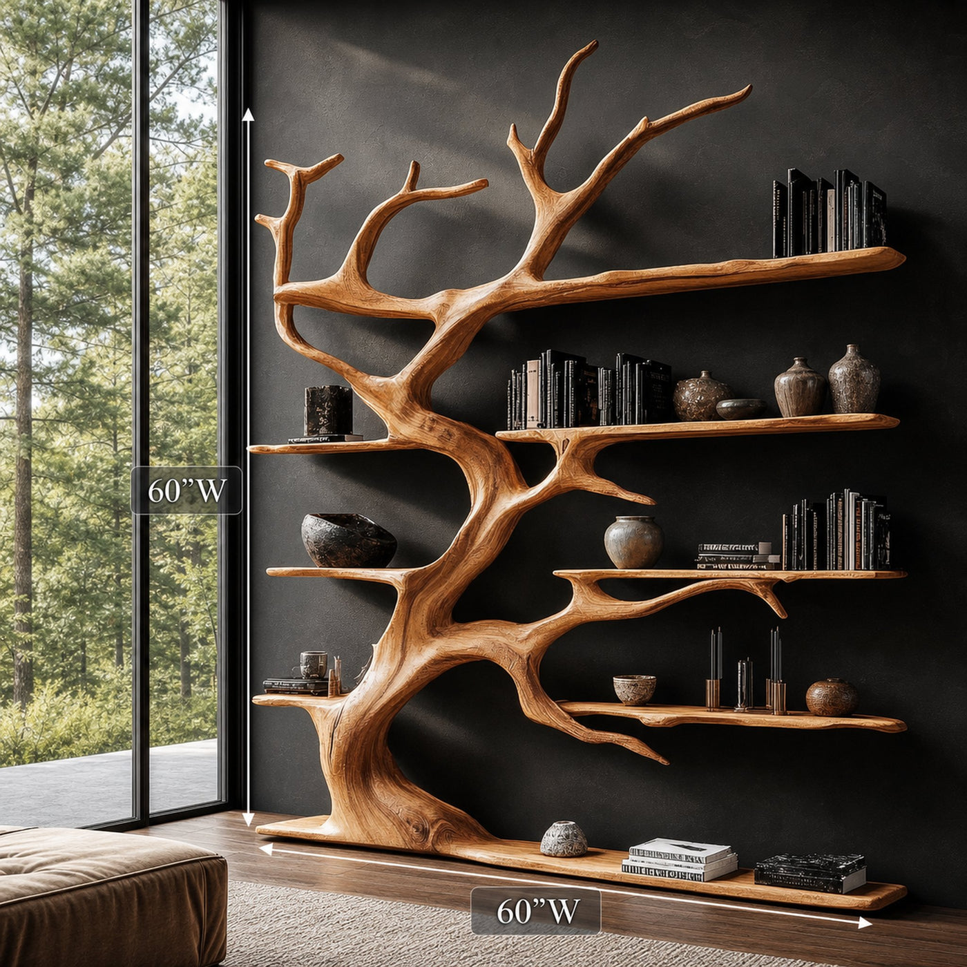 Rustic Tree Branch Bookshelf For Living Room Decor - product view 7