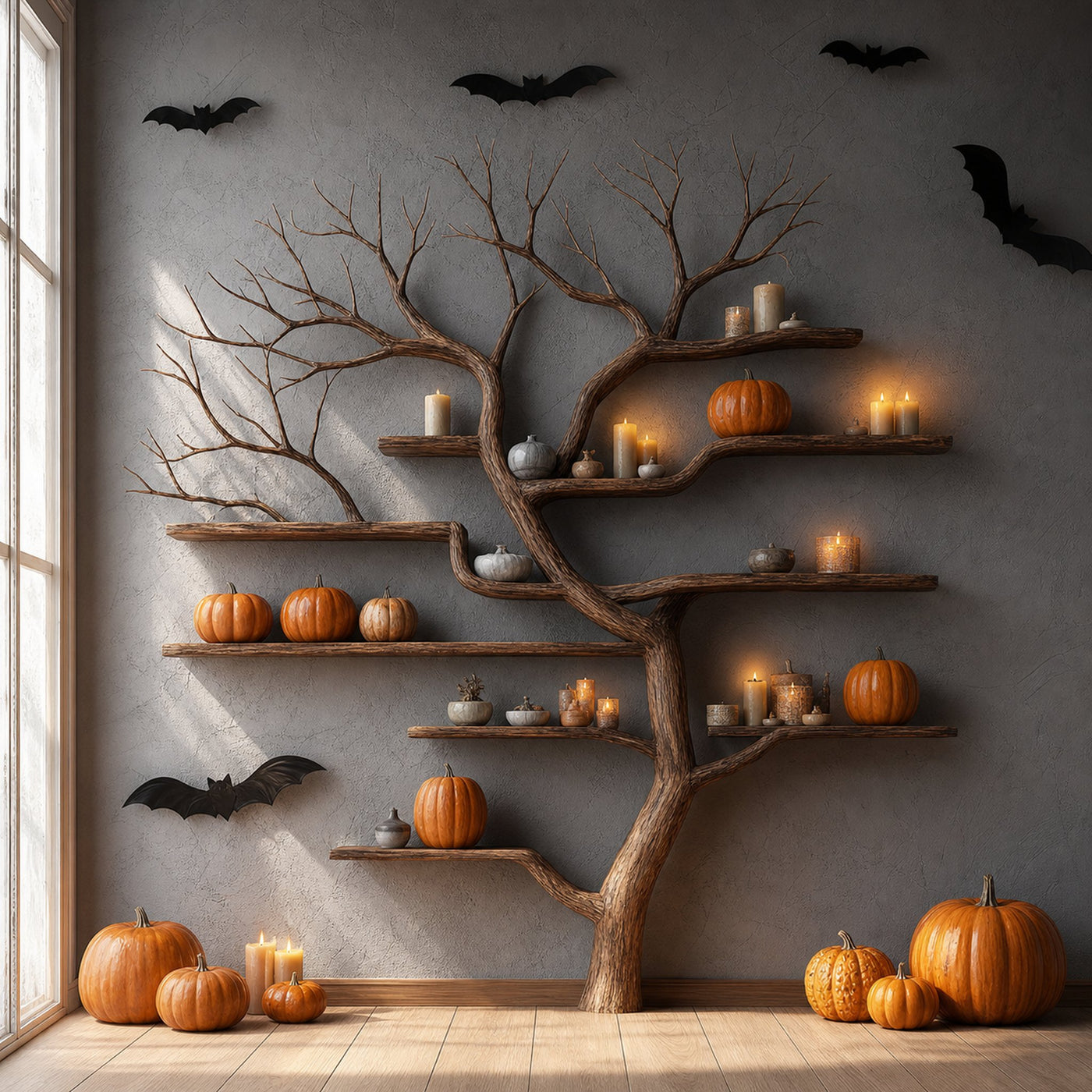 Rustic Tree Branch Bookshelf Living Wall