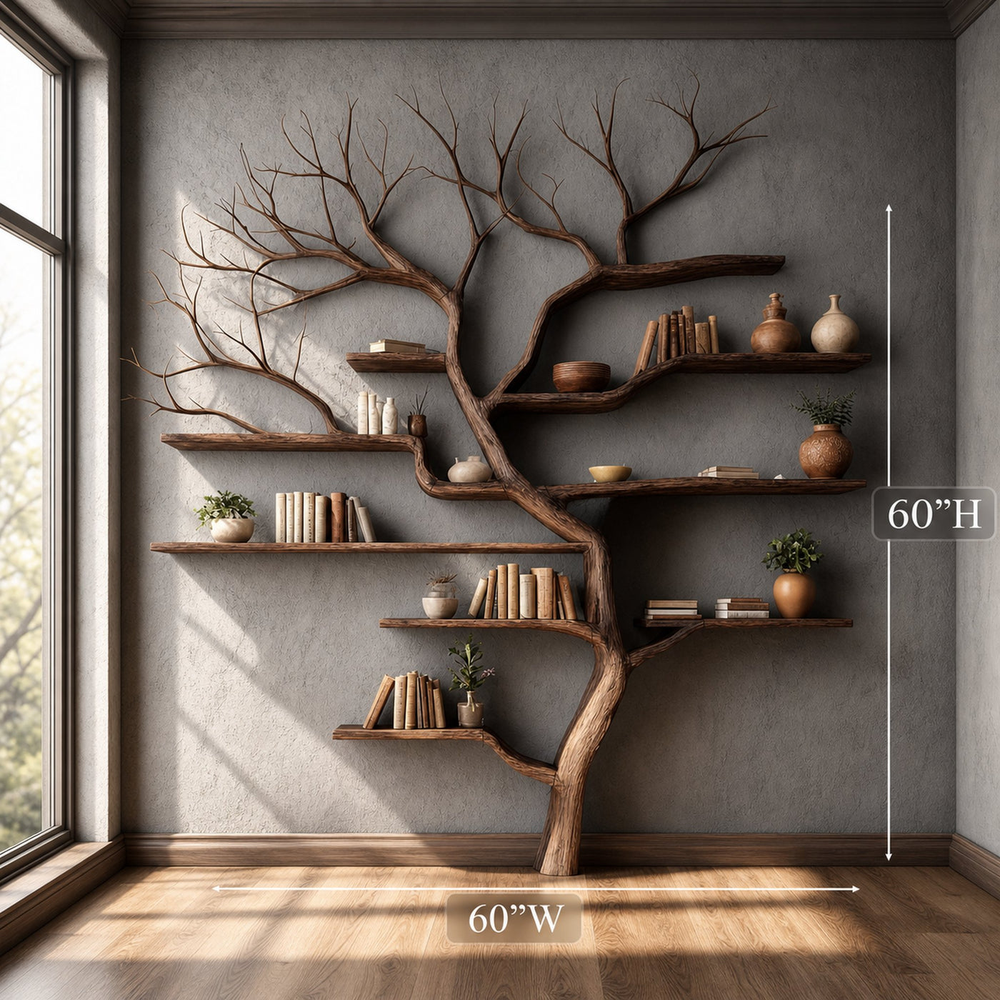 Rustic Tree Branch Bookshelf Living Wall - product view 7