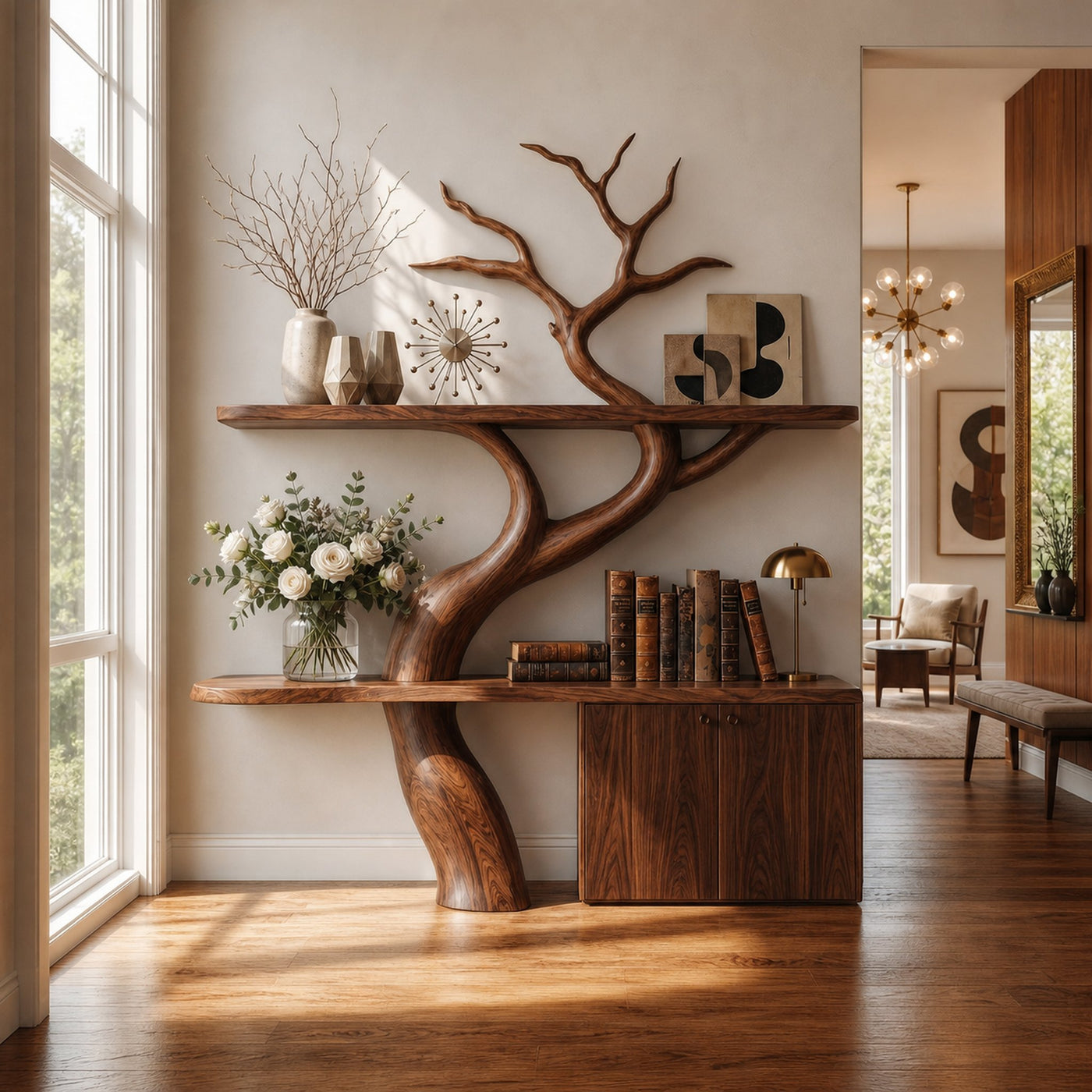 Rustic Tree Branch Bookshelf With Storage Cabinet For Living Room And Bedroom Space - product view 7