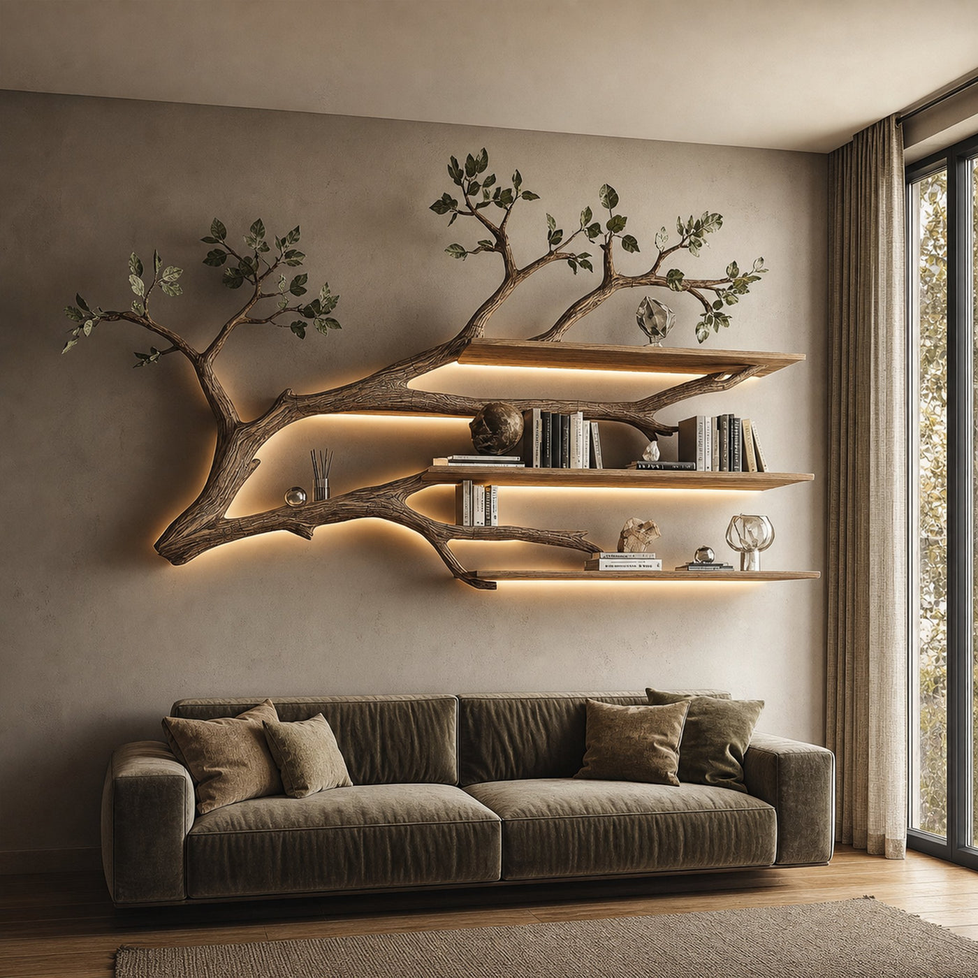 Rustic Tree Branch Floating Shelf Living Room