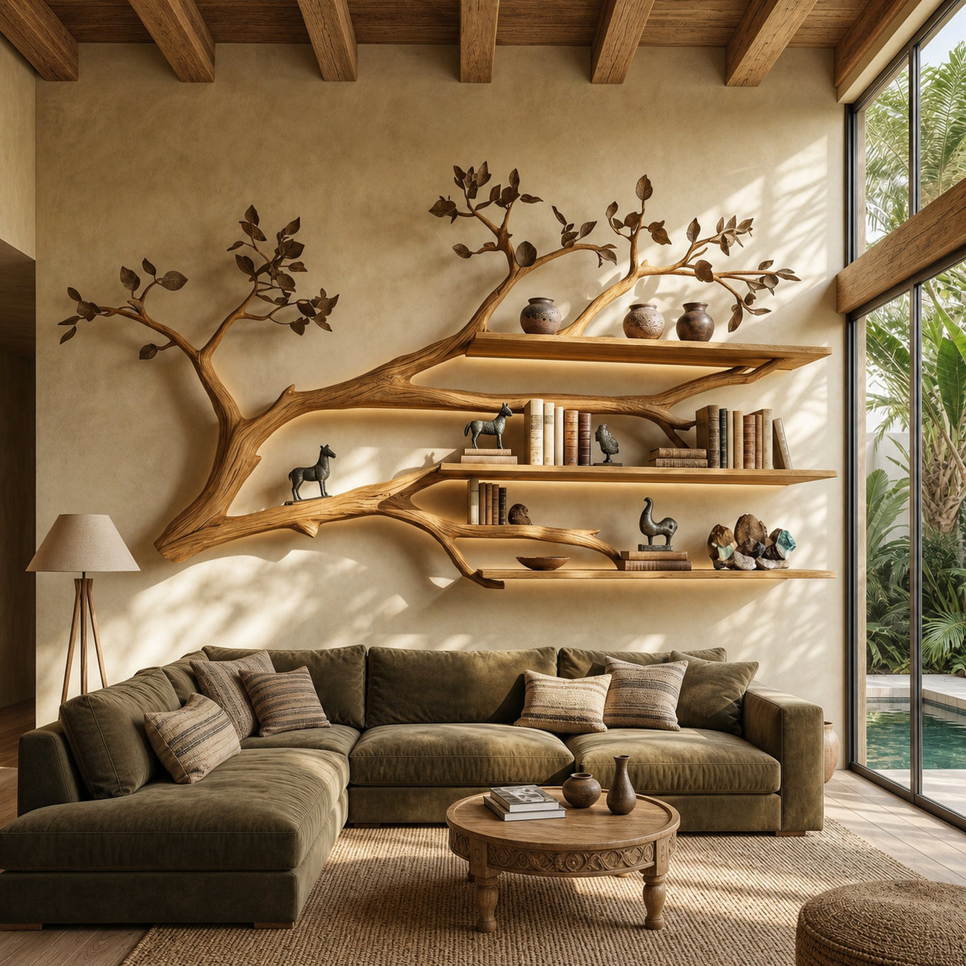 Rustic Tree Branch Floating Shelf Living Room - product view 3