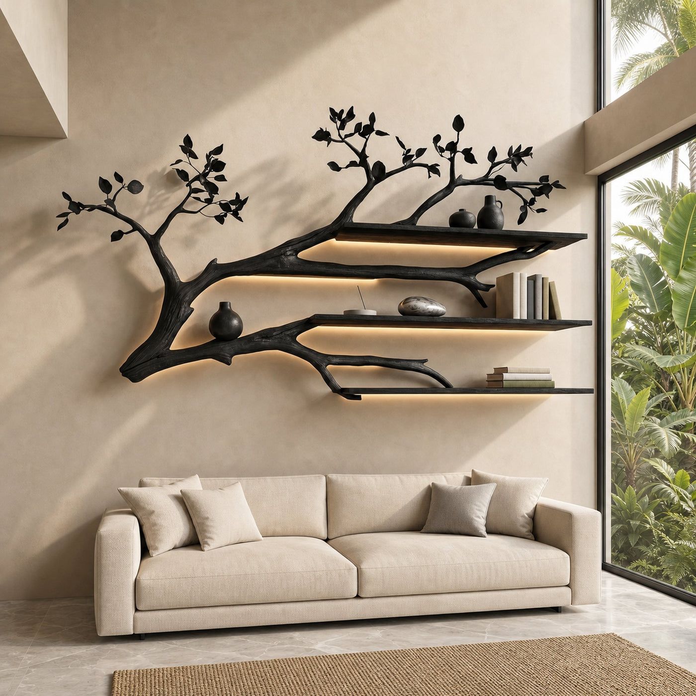Rustic Tree Branch Floating Shelf Living Room - product view 4