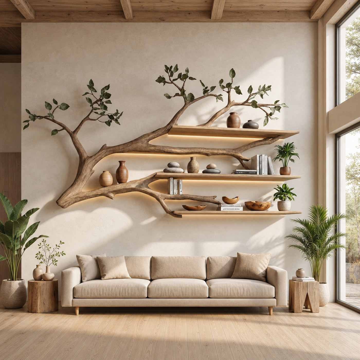 Rustic Tree Branch Floating Shelf Living Room - product view 5