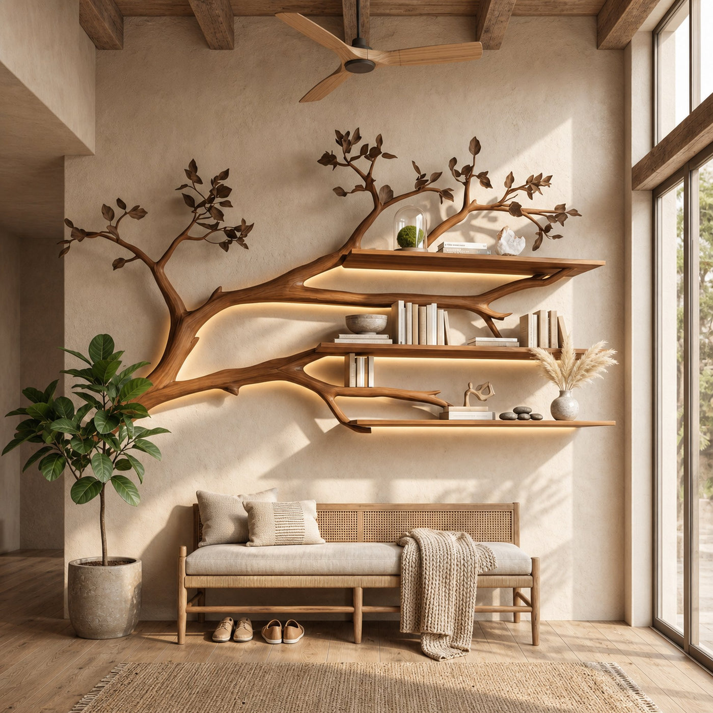 Rustic Tree Branch Floating Shelf Living Room - product view 6