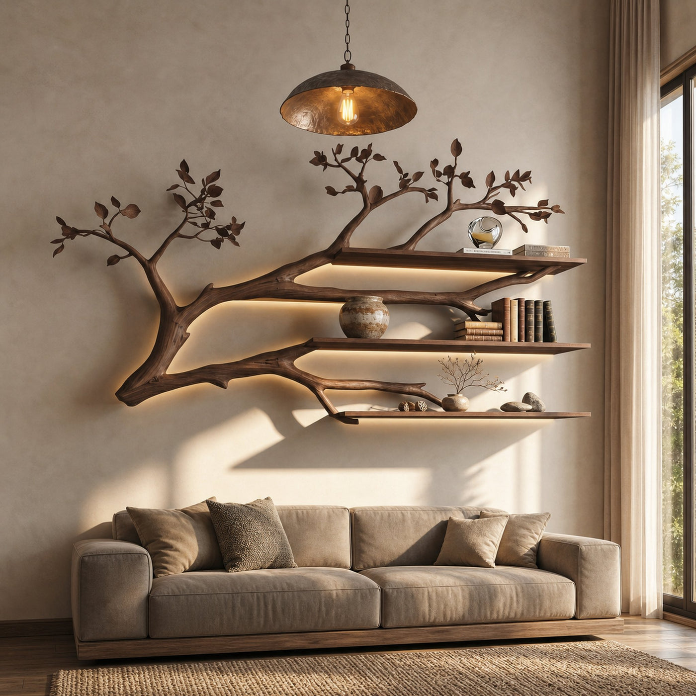 Rustic Tree Branch Floating Shelf Living Room - product view 7