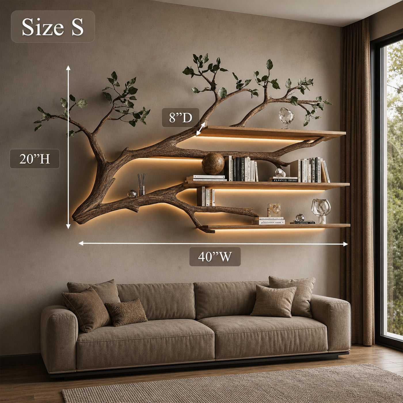 Rustic Tree Branch Floating Shelf Living Room - product view 8