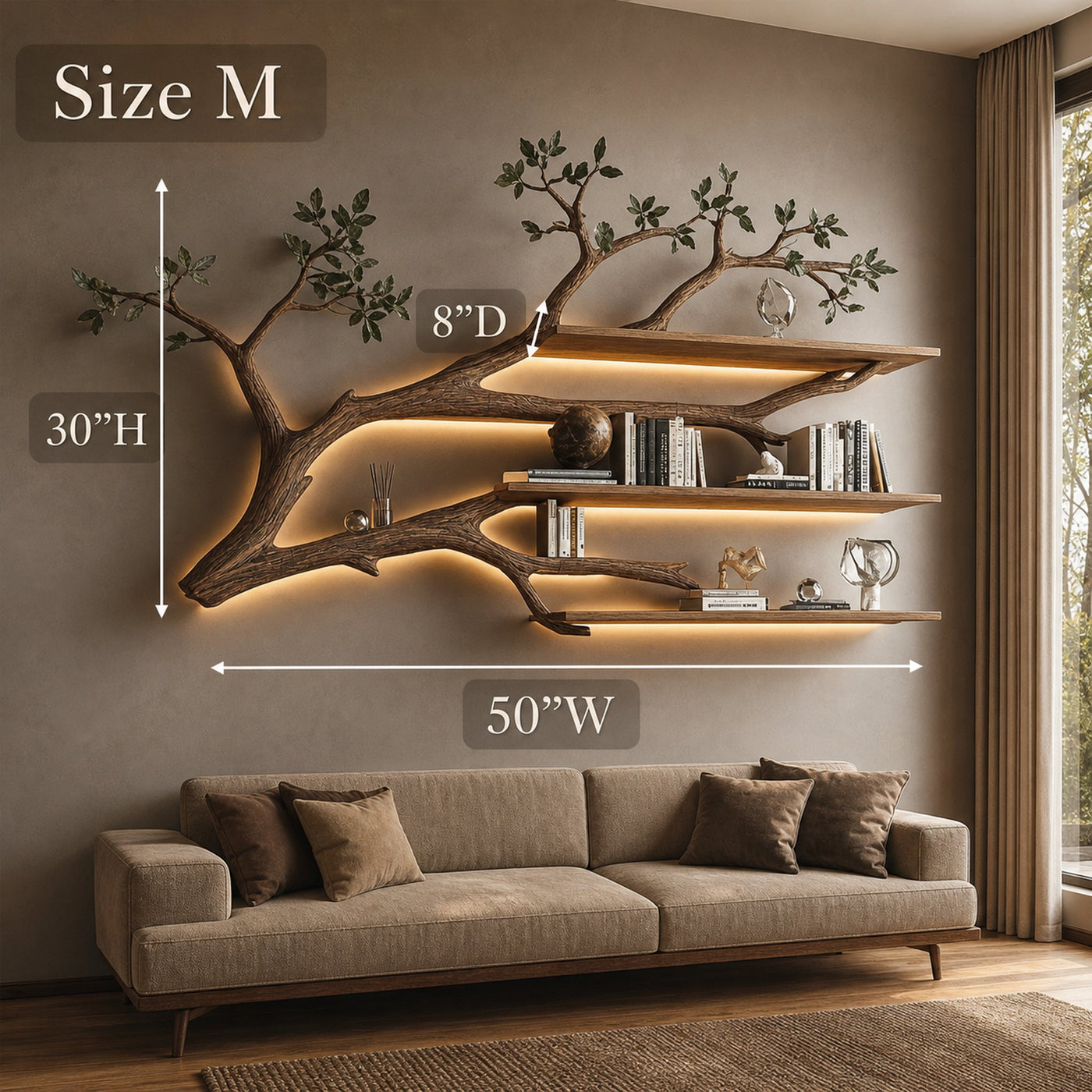 Rustic Tree Branch Floating Shelf Living Room - product view 9