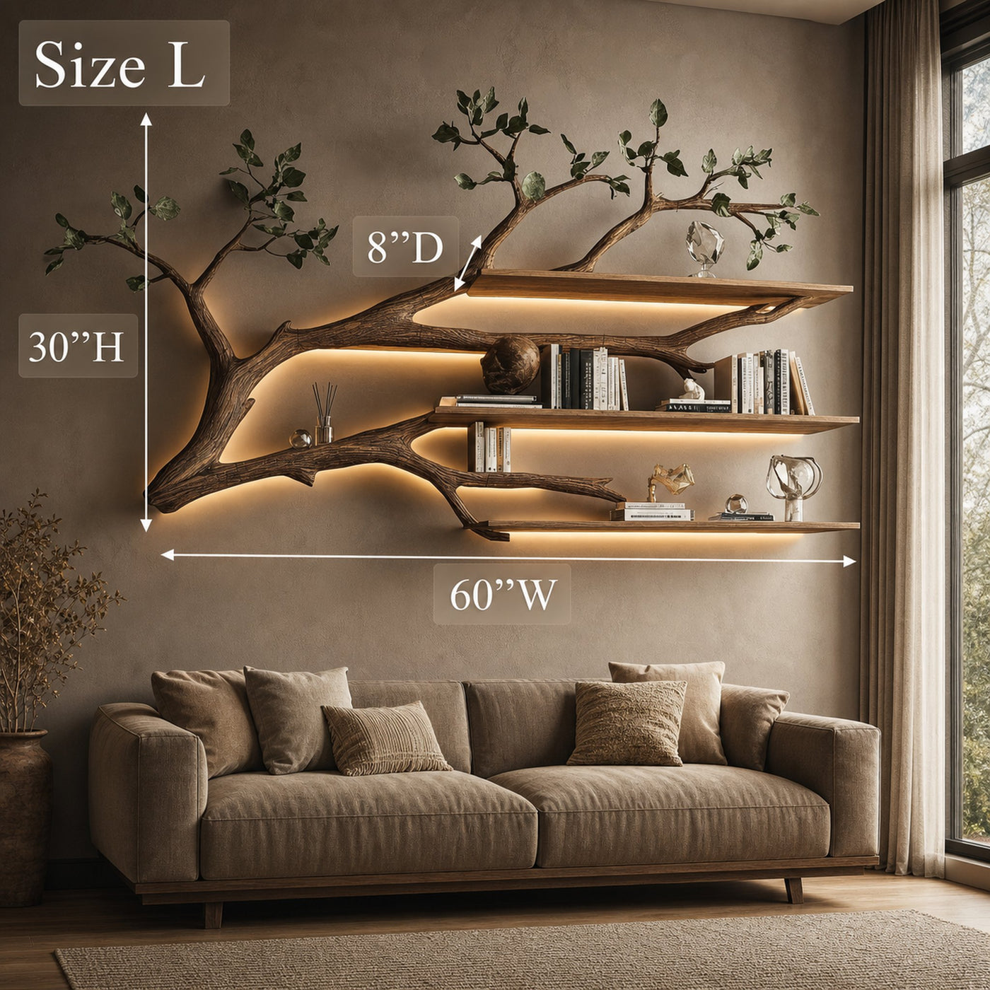 Rustic Tree Branch Floating Shelf Living Room - product view 10