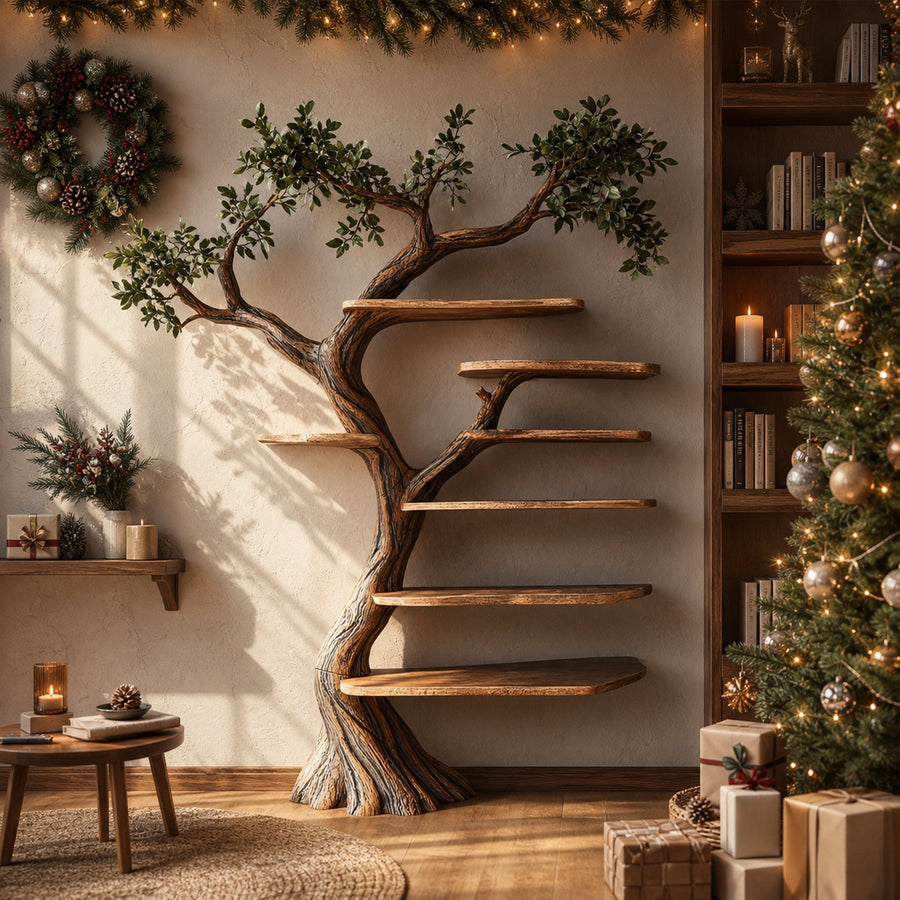 Rustic Tree Branch Shelf Christmas Bedroom