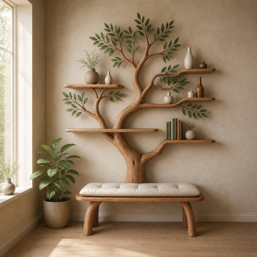 Rustic Tree Branch Shelf Living Bedroom