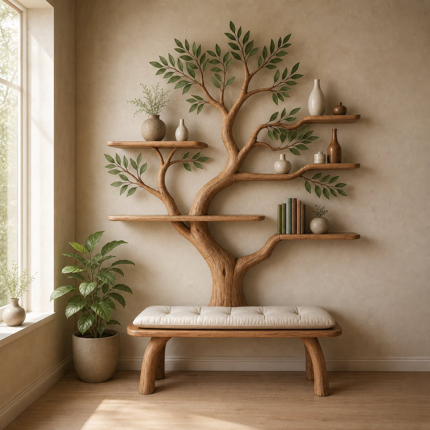 Rustic Tree Branch Shelf Living Bedroom