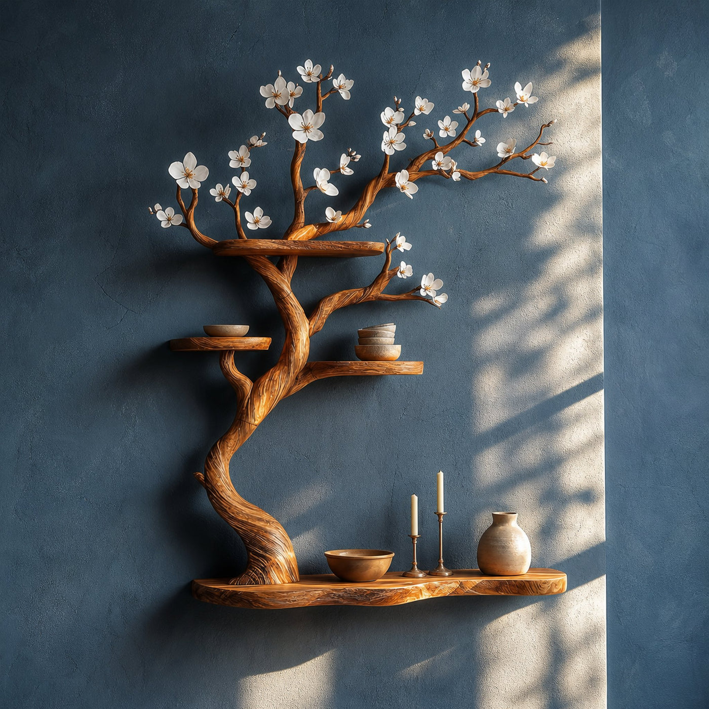 Rustic Tree Branch Shelf Solid Wood Floating Wall Decor