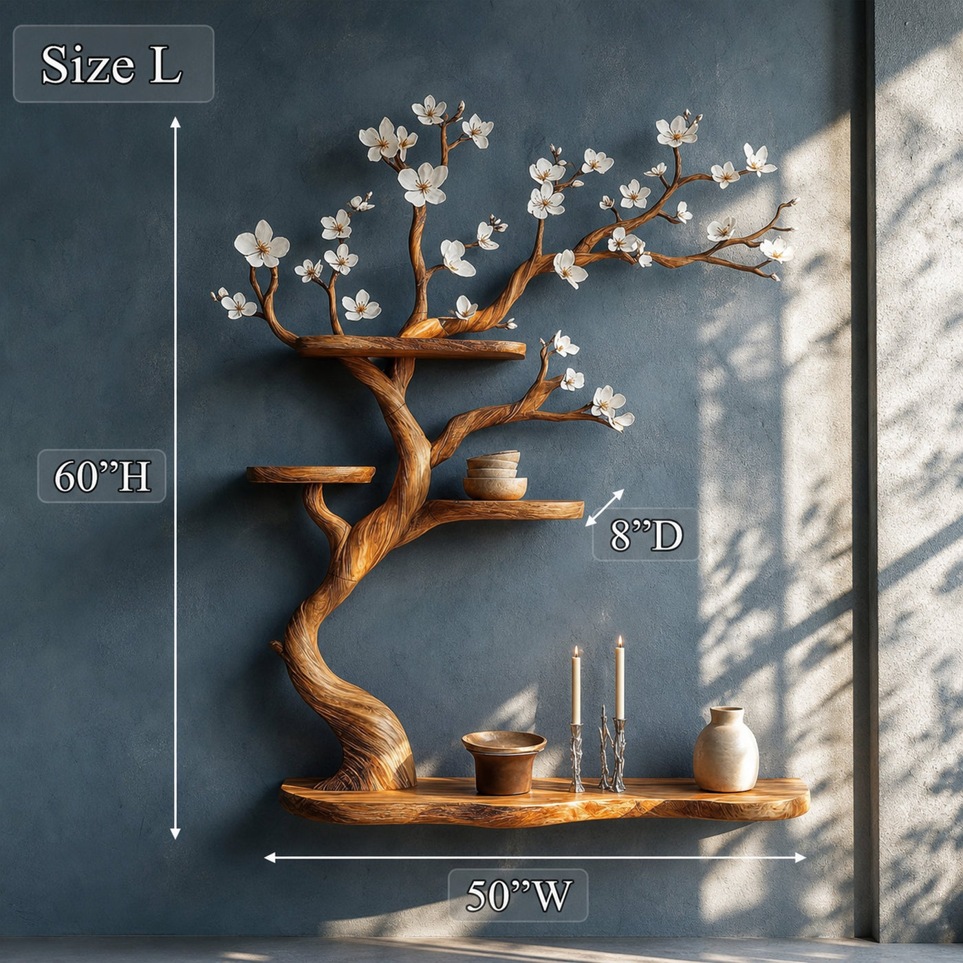 Rustic Tree Branch Shelf Solid Wood Floating Wall Decor - product view 6