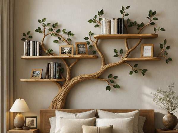 Rustic Tree Branch Wall Art Shelf Contemporary Bedroom