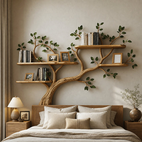 Rustic Tree Branch Wall Art Shelf Contemporary Bedroom
