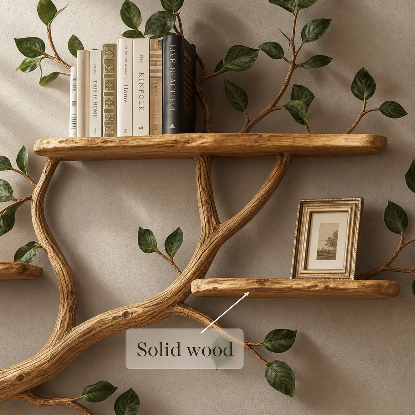 Rustic Tree Branch Wall Art Shelf Contemporary Bedroom - product view 3