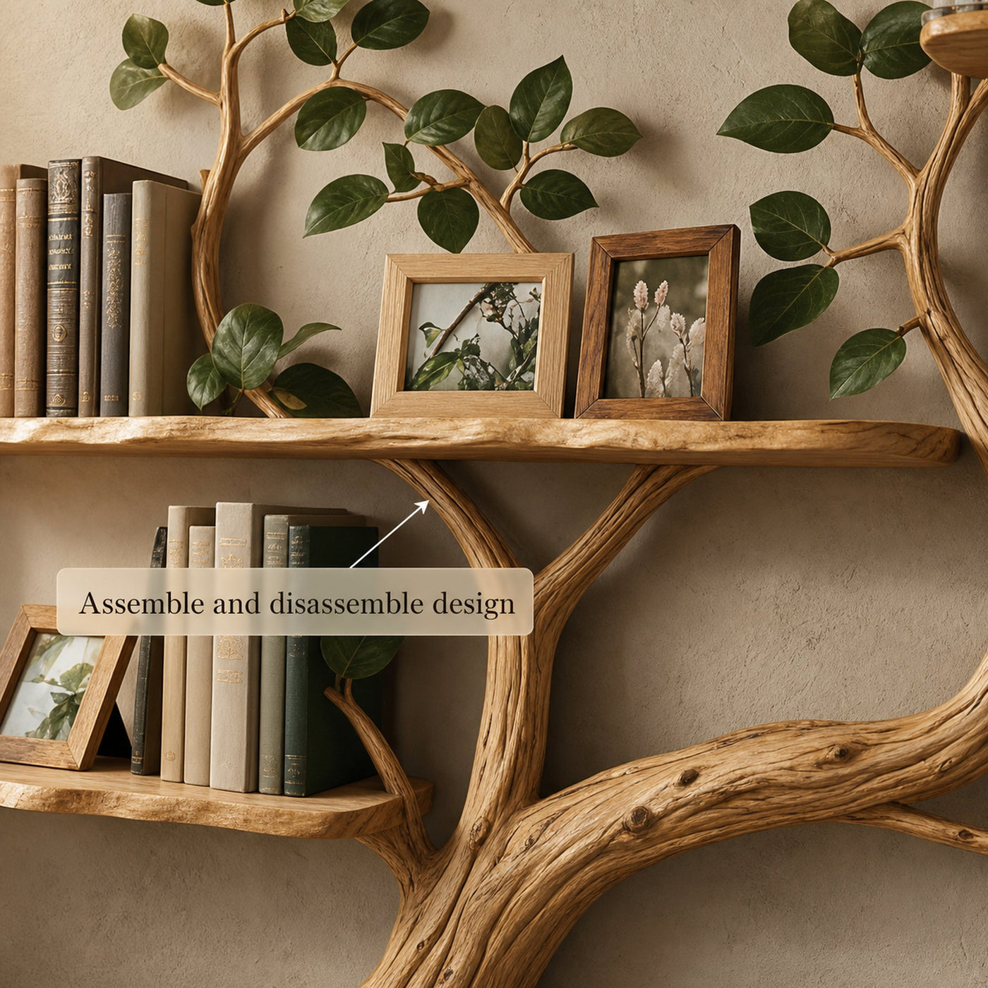 Rustic Tree Branch Wall Art Shelf Contemporary Bedroom - product view 4