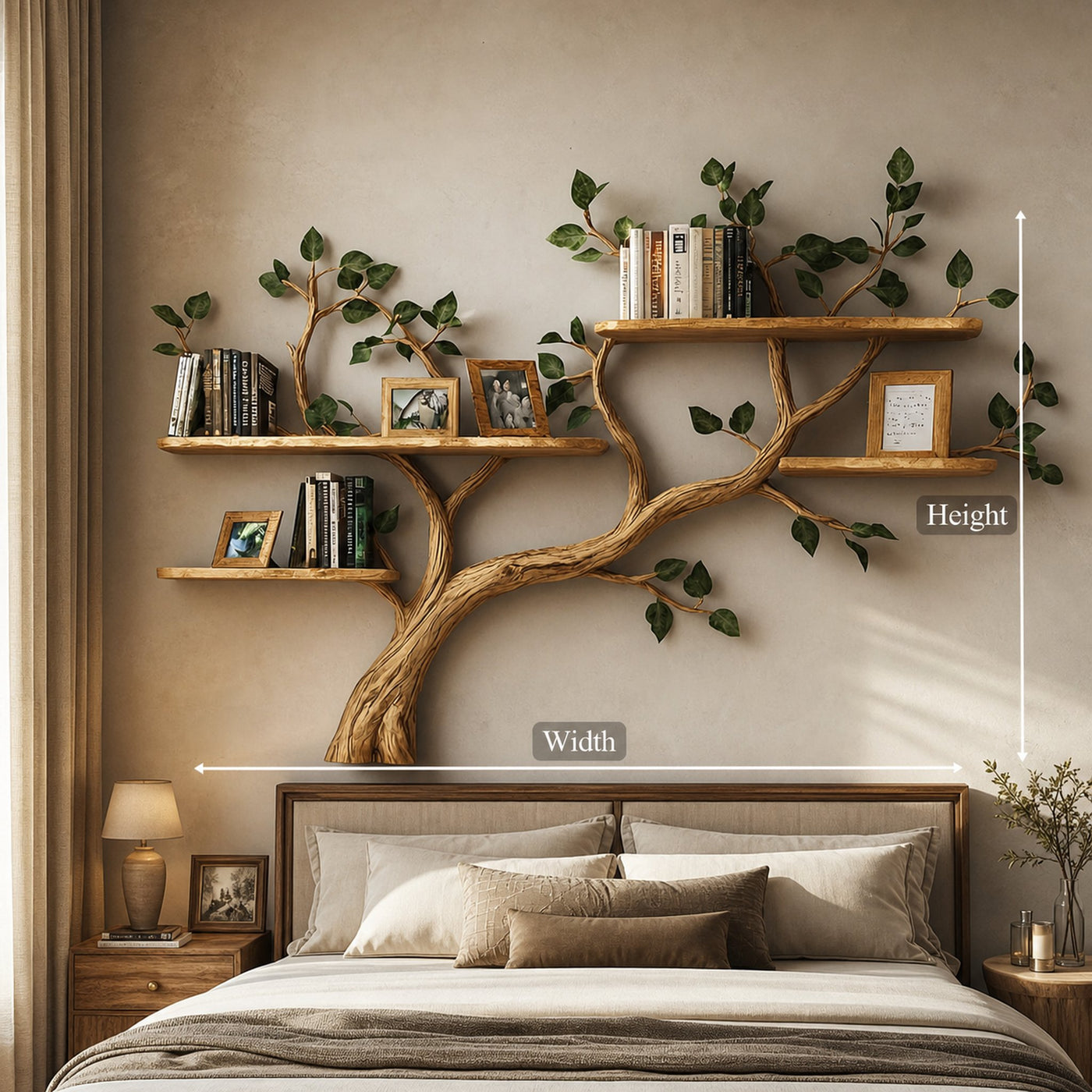 Rustic Tree Branch Wall Art Shelf Contemporary Bedroom - product view 5