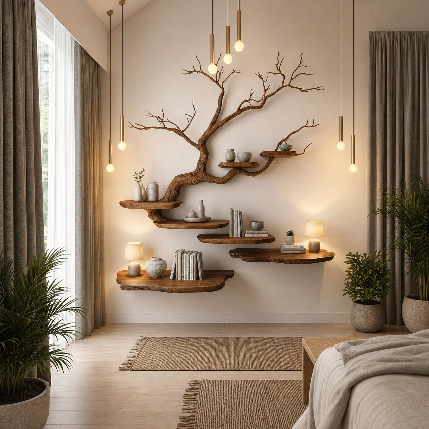 Rustic Tree Branch Wall Mounted Bookshelf For Living Room And Bedroom Space - product view 6