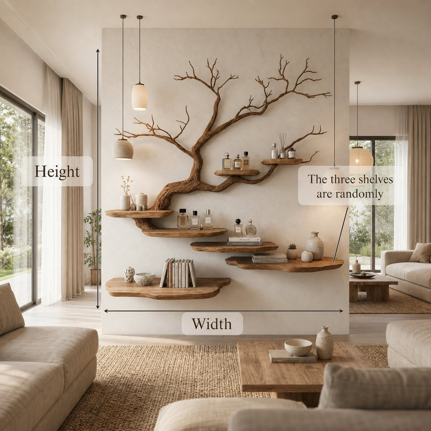 Rustic Tree Branch Wall Mounted Bookshelf For Living Room And Bedroom Space - product view 8