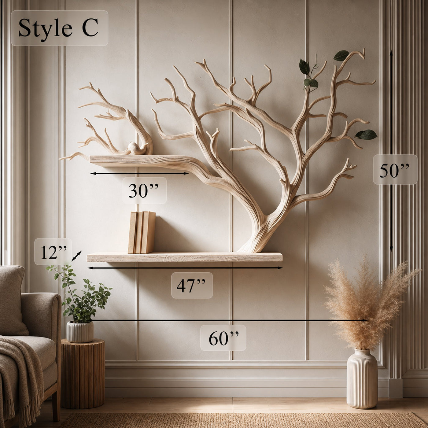 Rustic Tree Branch Wall Mounted Crafted From Wild Mulberry Wood - product view 6