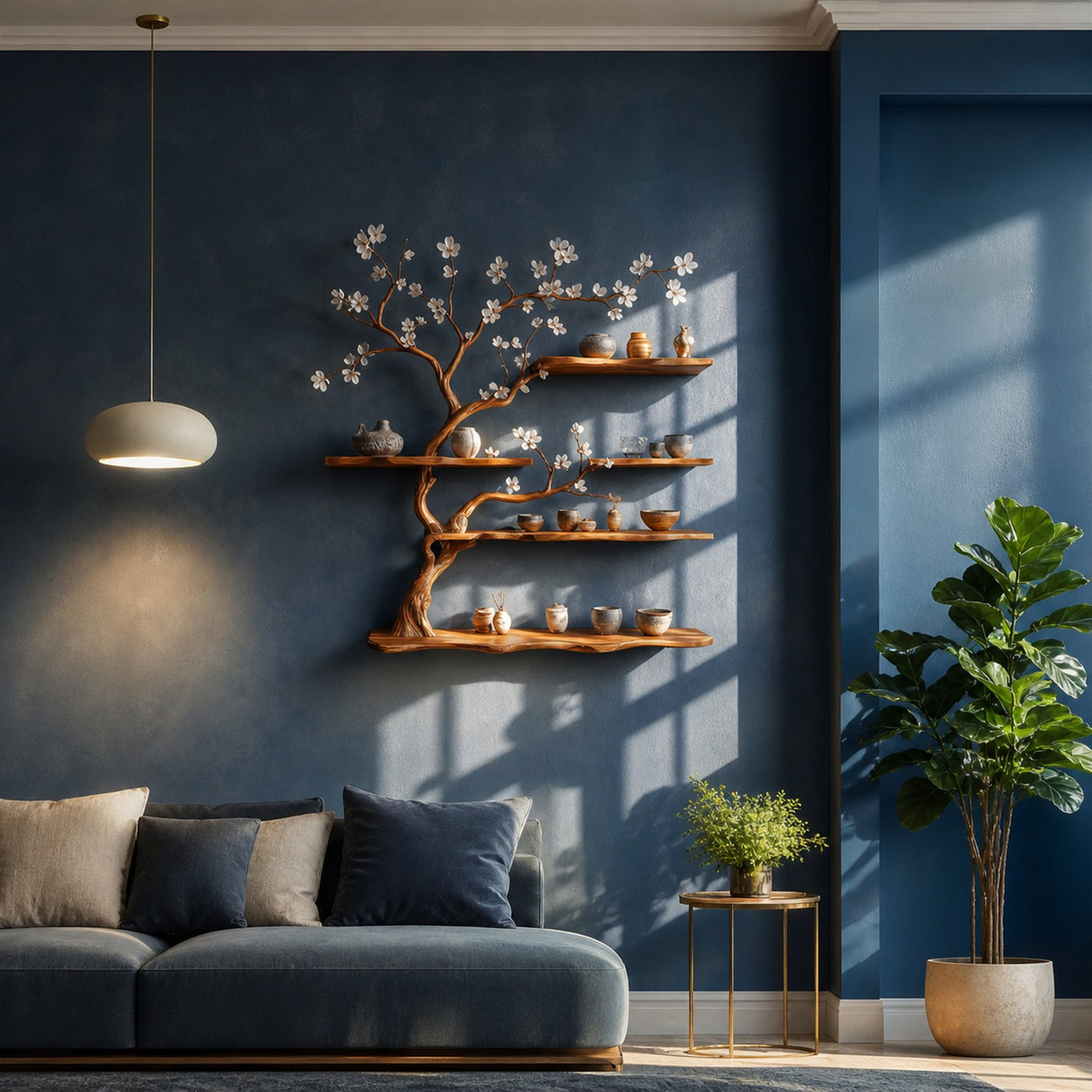 Rustic Tree Branch Wall Shelf Bedroom And Entryway - product view 2