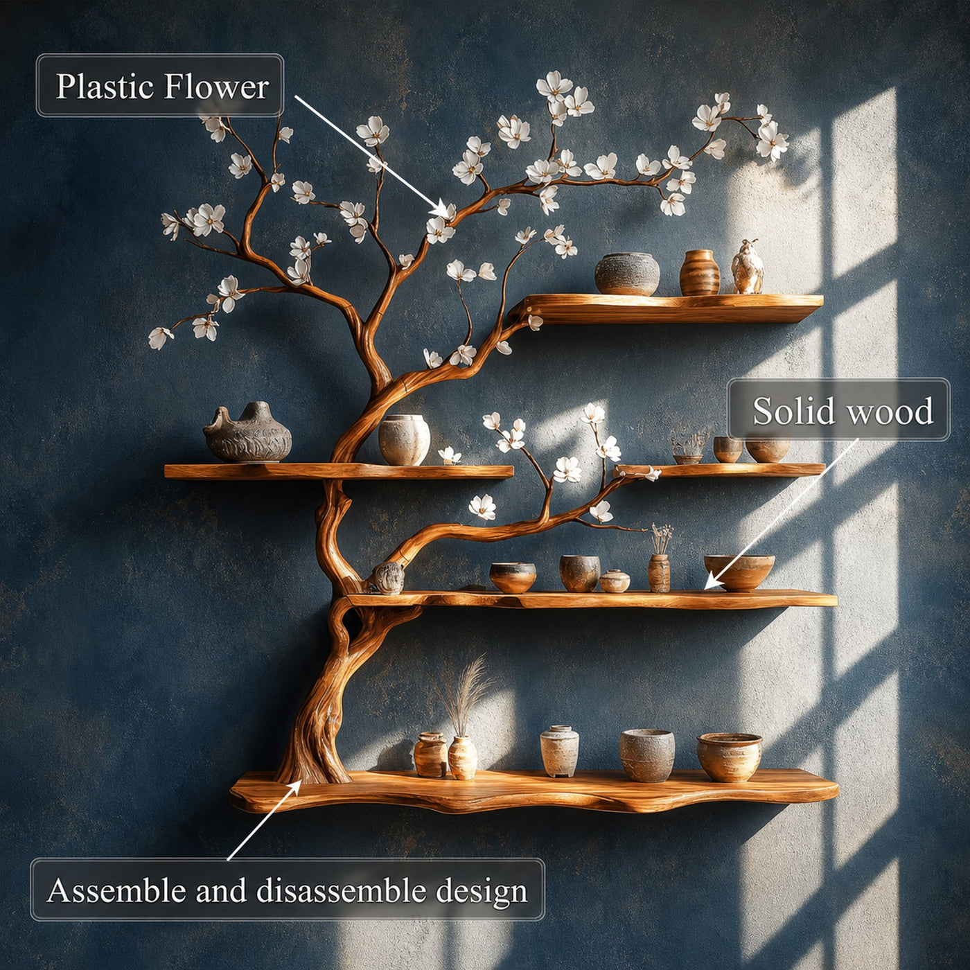 Rustic Tree Branch Wall Shelf Bedroom And Entryway - product view 3