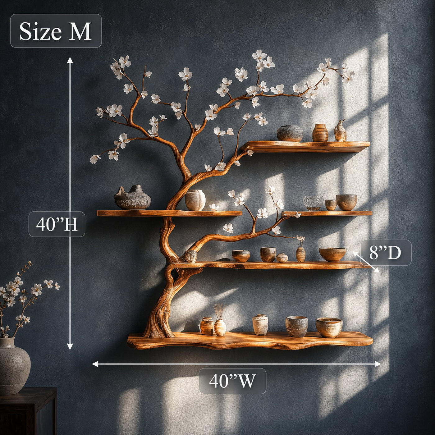 Rustic Tree Branch Wall Shelf Bedroom And Entryway - product view 5